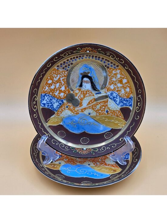 Takito Company Other - Vintage Japanese Satsuma Moriage Kannon Arhat Hand Painted Saucer Set 2